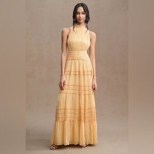 BHLDN Juniper Metallic Tiered Backless High-Neck Yellow‎ Gown